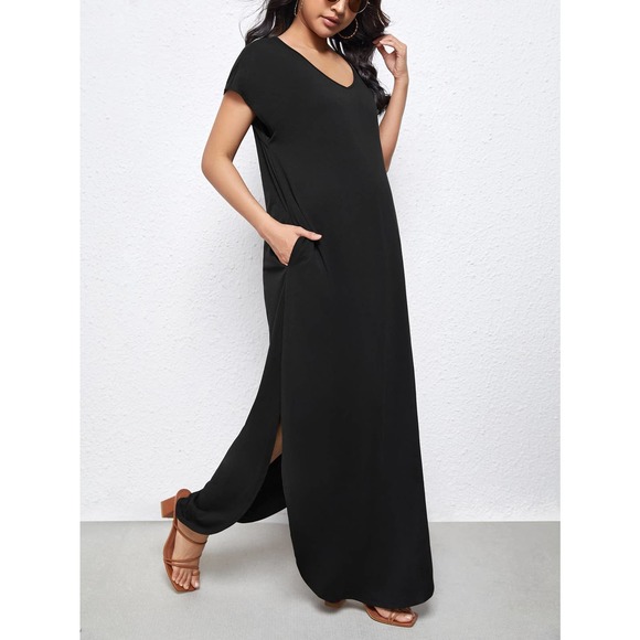 Maternity Batwing Sleeve Hidden Pocket Curved Hem Dress - Picture 3 of 8